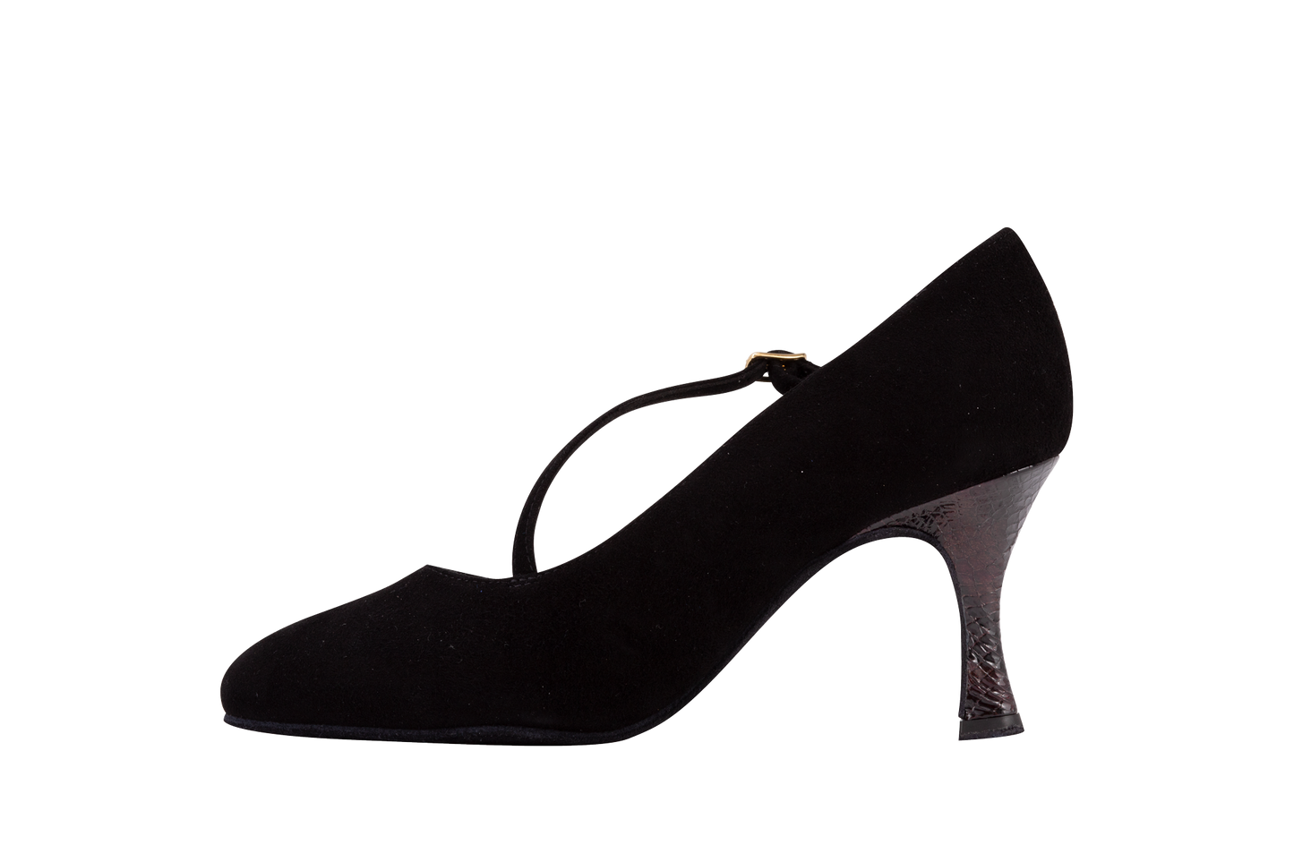 Dance Naturals 91 Zenda Ladies Black Suede and Dark Red Snakeskin Ballroom Dance Shoe with Diagonal Strap