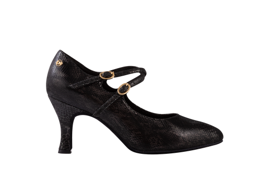 Dance Naturals 93 Meneghina Dark Snakeskin Ladies Ballroom Dance Shoe with Two Crossed Straps