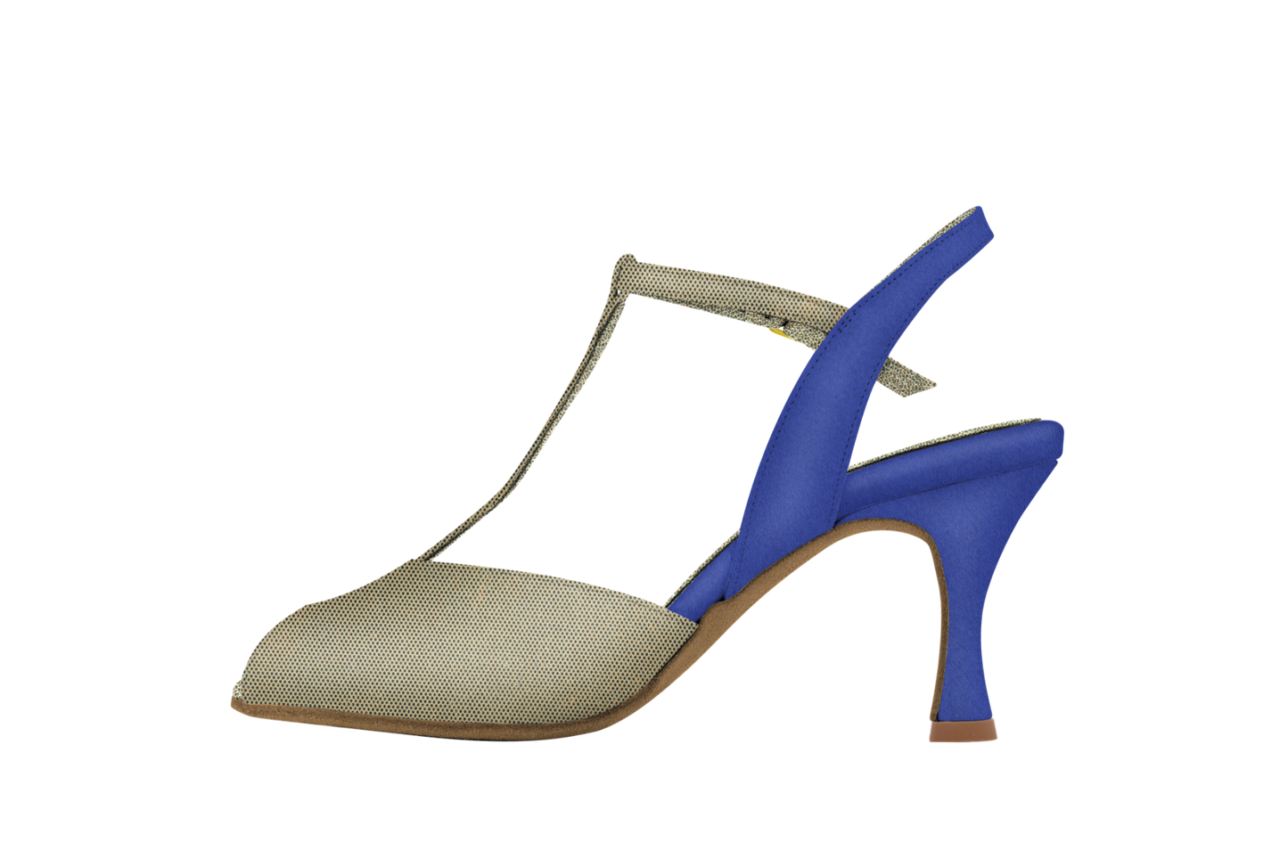 Dance Naturals 26 Vignole Blue Suede and Platinum Fish Open Toe Ladies Tango Dance Shoe with T-Strap and Open Heel