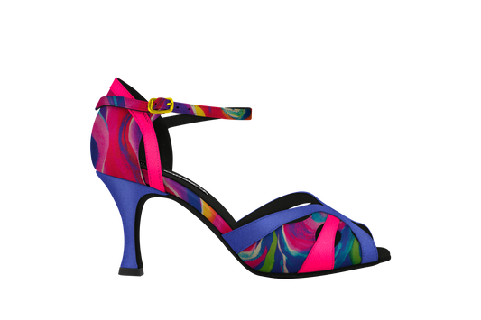 Dance Naturals 272 Ortensia Vibrant Multicolor Print Suede Ladies Latin Dance Shoe with Cutouts