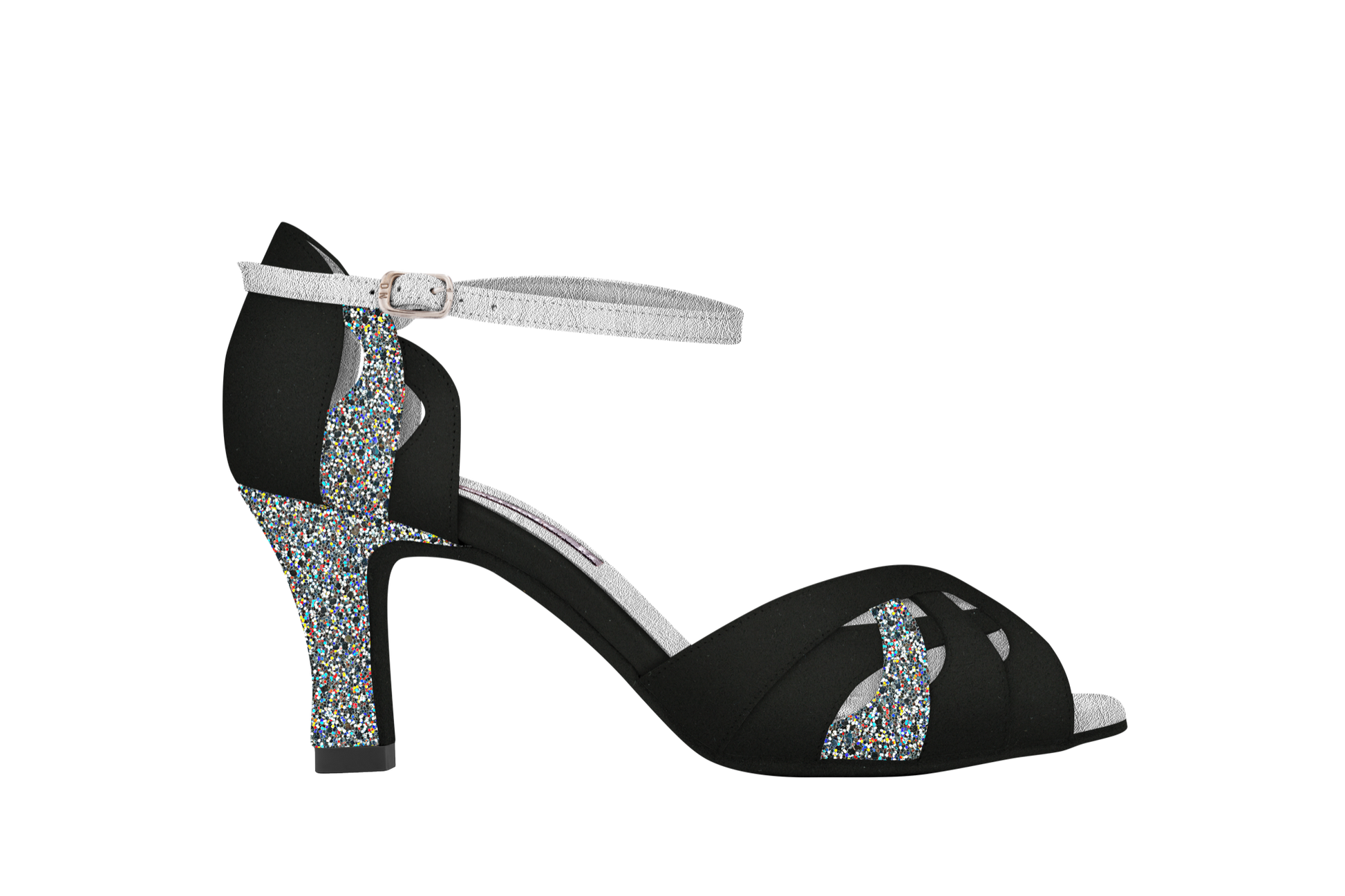 Black Suede and Silver Glitter Ladies Dance Shoe