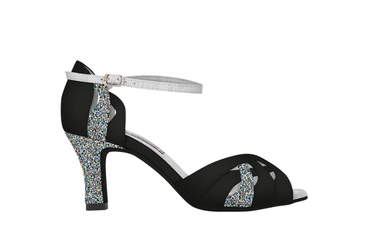 Black Suede and Silver Glitter Ladies Dance Shoe