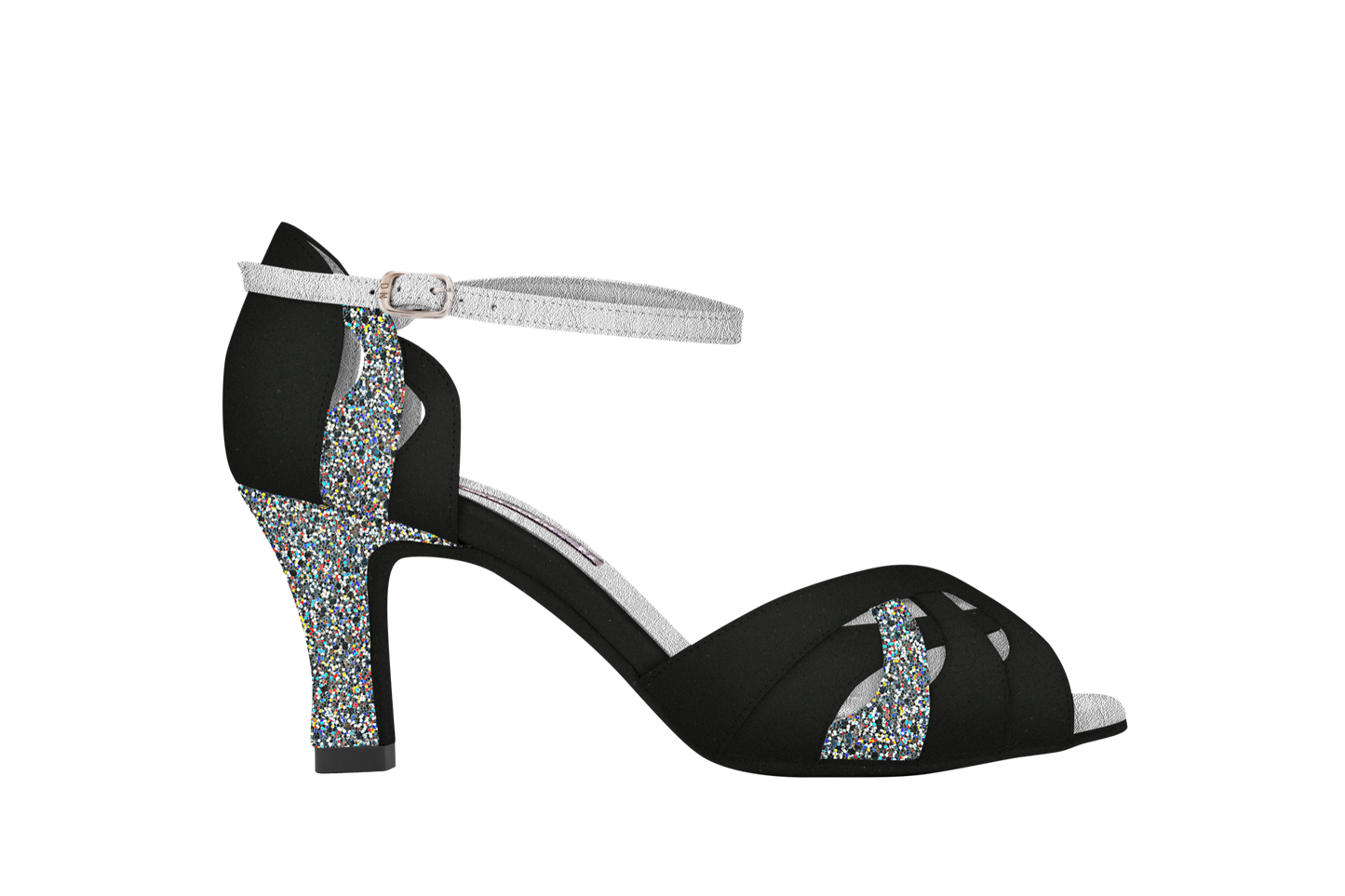 Dance Naturals 70 Giudecca Black Suede and Silver Glitter Ladies Latin Dance Shoe with Cutous