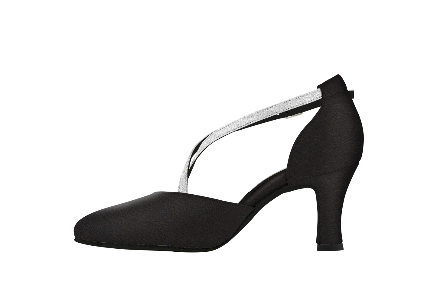 Dance Naturals 726 Accademia Black Leather Round Toe Smooth Ballroom Shoe with Silver Criss-Cross Strap