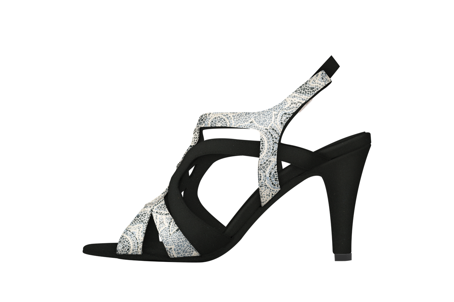 Dance Naturals 86 Bussola Black Suede and Black/Silver Egypt Print Ladies Open Toe Tango Dance Shoe