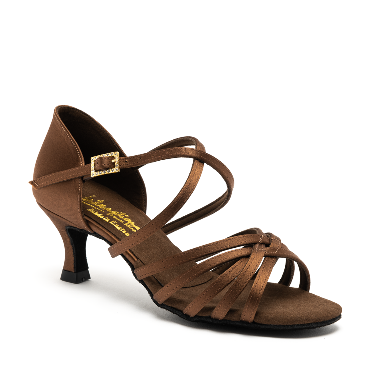 International Dance Shoes IDS Flavia Ladies Cocoa Satin Latin Dance Shoe with Adjustable Five-Strap Vamp