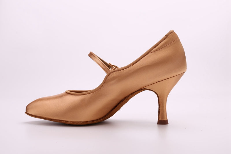 BD137_SALE Tan Satin Standard Ballroom Dance Shoes with Rhinestone Slip Clasp 2 Inch Heel Height