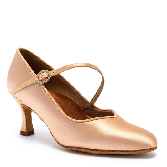 International Dance Shoes ICS Vista SingleStrap Ladies Peach Satin Standard Ballroom Shoe with Round Toe in Stock