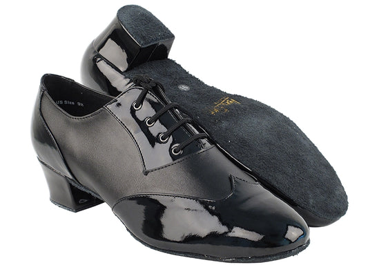 Very Fine CM100101 Black Patent & Black Leather or Black Patent & White Leather Men's Latin Heel Dance Shoe
