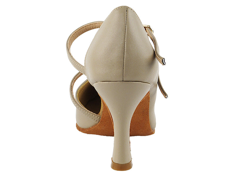 Very Fine PP201 Beige Leather Ladies Ballroom Dance Shoe with Double Strap