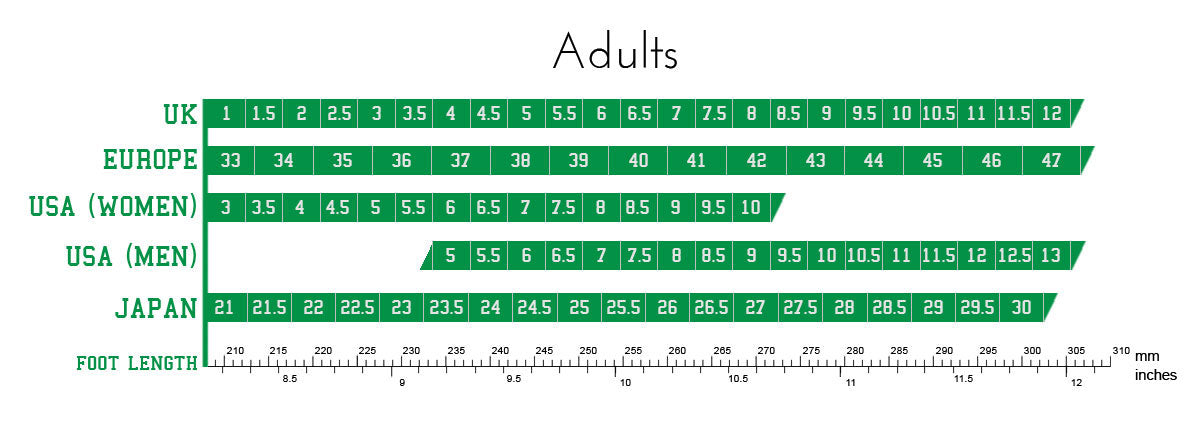 Ray Rose size chart for adults