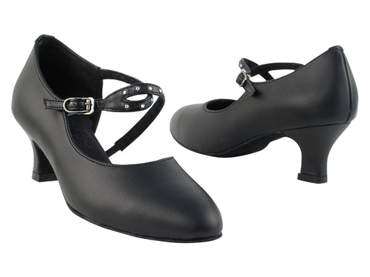 Very Fine S9122 Black Ballroom Smooth Shoe with Stoned Cross Ankle Strap Available in 2" and 2.5" Heel