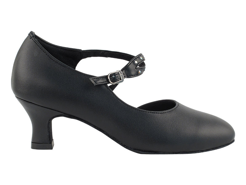 Very Fine S9122 Black Ballroom Smooth Shoe with Stoned Cross Ankle Strap Available in 2" and 2.5" Heel