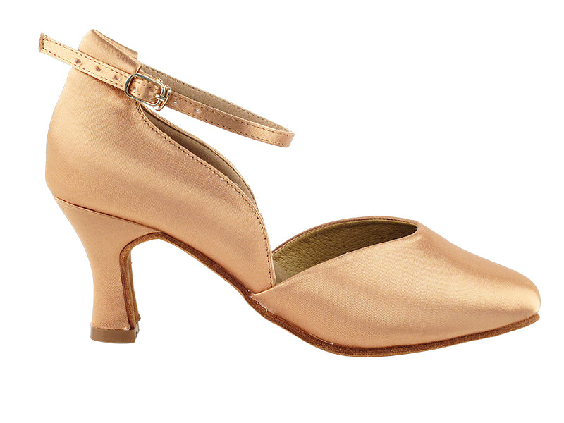 Very Fine S9129 Tan Satin Ballroom Smooth Shoe with Cross Ankle Strap Available in 2" and 2.5" Heel