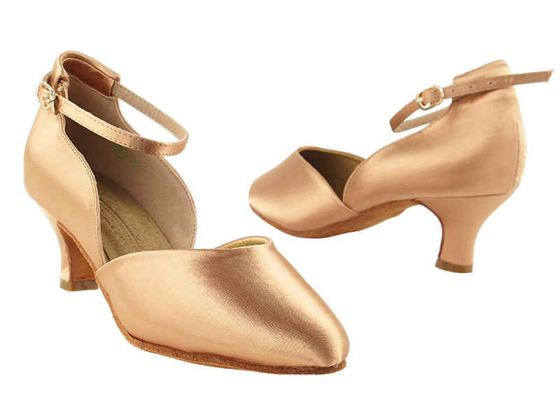 Very Fine S9129 Tan Satin Ballroom Smooth Shoe with Cross Ankle Strap Available in 2" and 2.5" Heel