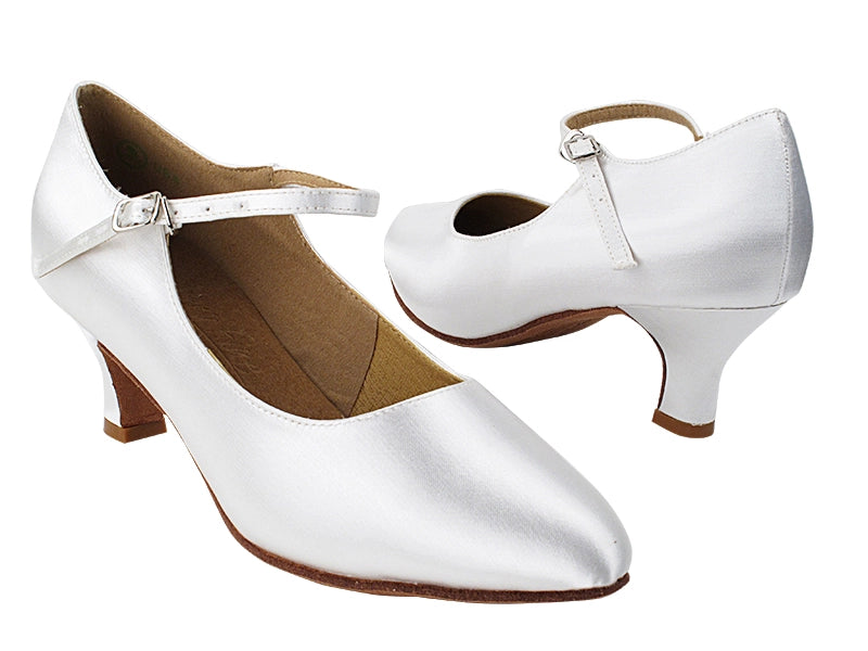 Very Fine S9137 White Satin (Dyeable) Standard Ballroom Shoes with 2" Slim Heel