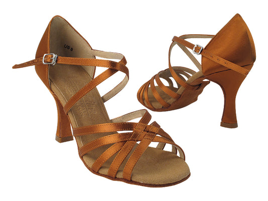Very Fine Copper Tan Satin Ladies Latin Dance Shoe with Cross Ankle Strap S9216_SALE