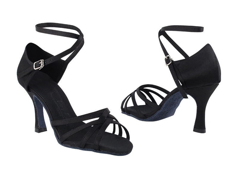 Very Fine SERA1606 Black Satin Ladies Latin Dance Shoe with Ankle Strap