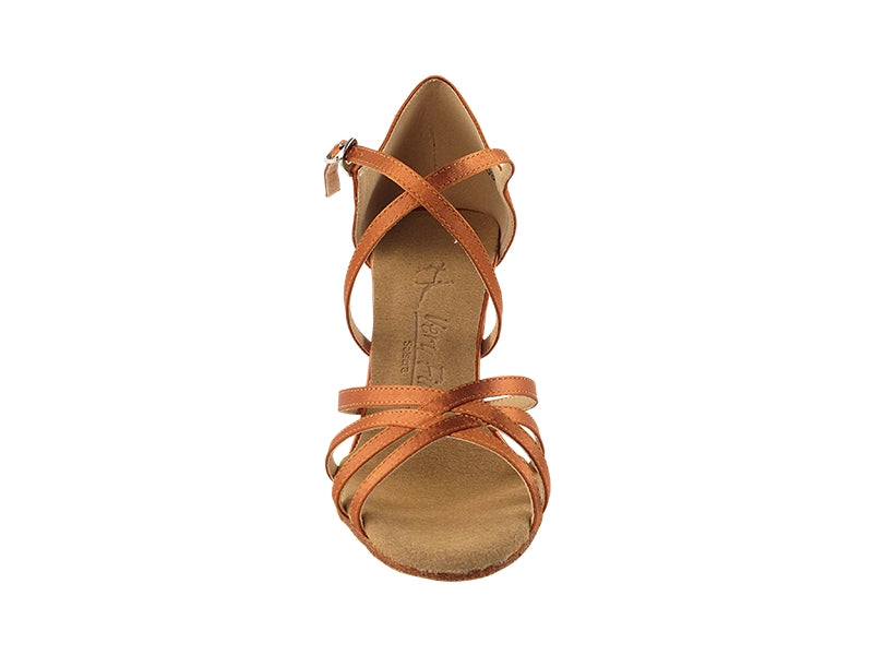 Very Fine SERA1606 Dark Tan Satin Ladies Latin Dance Shoe with Ankle Strap