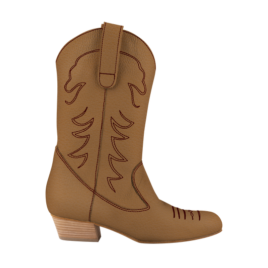 Dance Naturals 008 Pulcinella Tan Leather Social Dance Country Boot with Rounded Toe and Embroidery