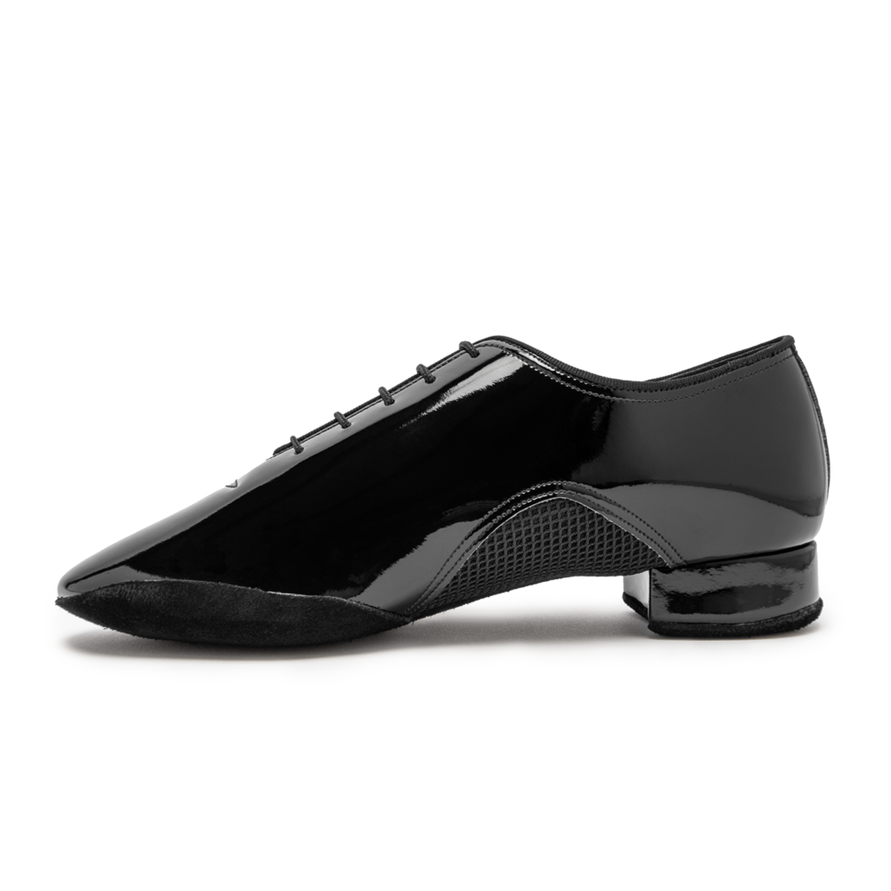 International Dance Shoes IDS Ballroom Black Patent Men's Dance Shoe with Mesh Inserts and Split Sole ROMEO