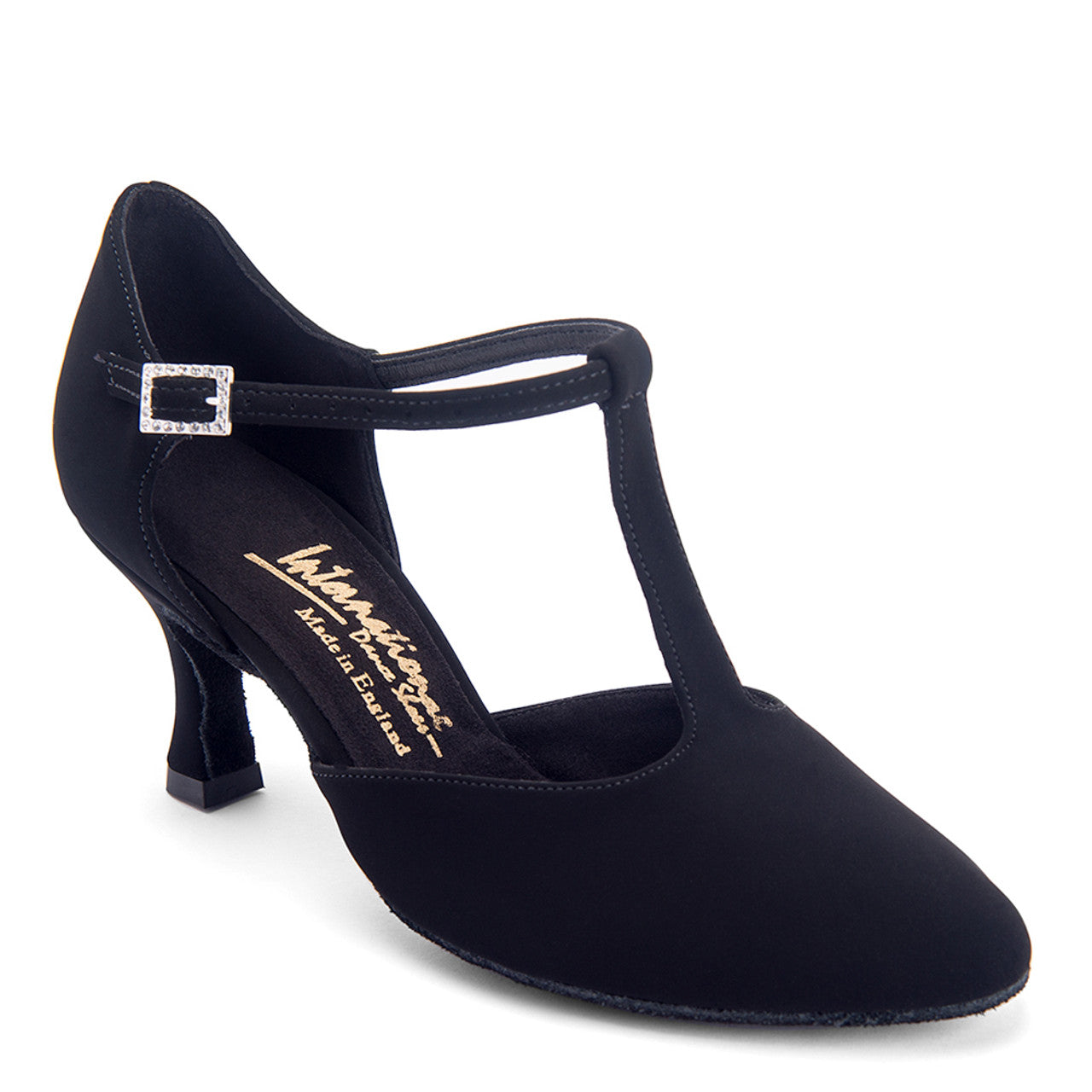 International Dance Shoes IDS Zoe Ladies Black Nubuck Smooth Ballroom Dance Shoe with T-Bar
