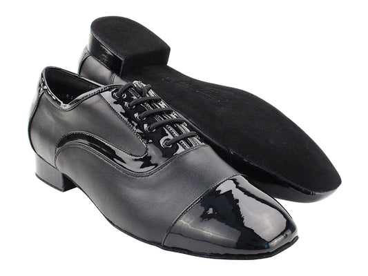 Very Fine C916102 Black Patent & Black Leather Men's Ballroom Dance Shoe with Extra Cushioned Insole & Footbed for Shock Absorption & Added Comfort